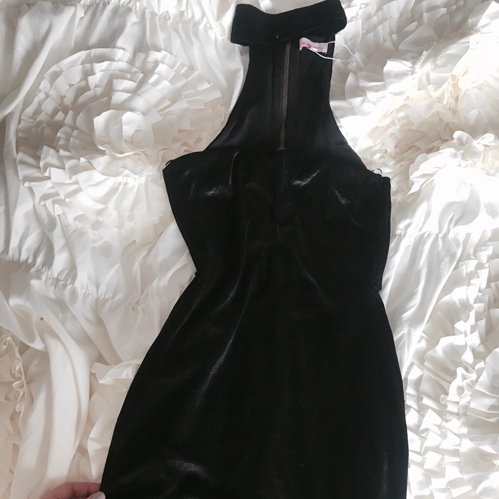 Black Velvet Mini Dress with Back Cut Out